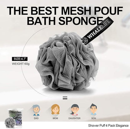 Loofah Sponge Bath Sponge for Women Men 4 Pack (Gray Blue Green Purple)