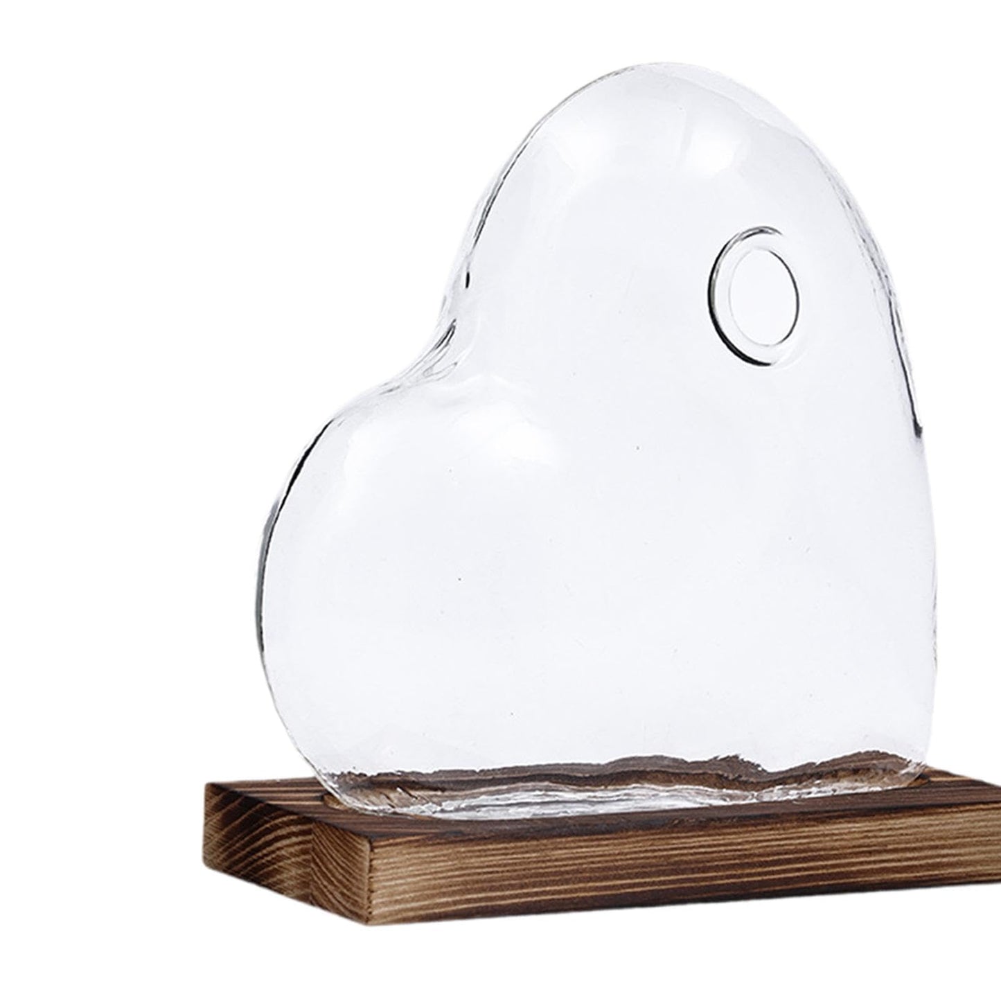 Heart Shaped Glass Vase with Wooden Base, Plant Terrarium Propagation Station for Windowsill Desk Decor (5.1x4.7 inch)