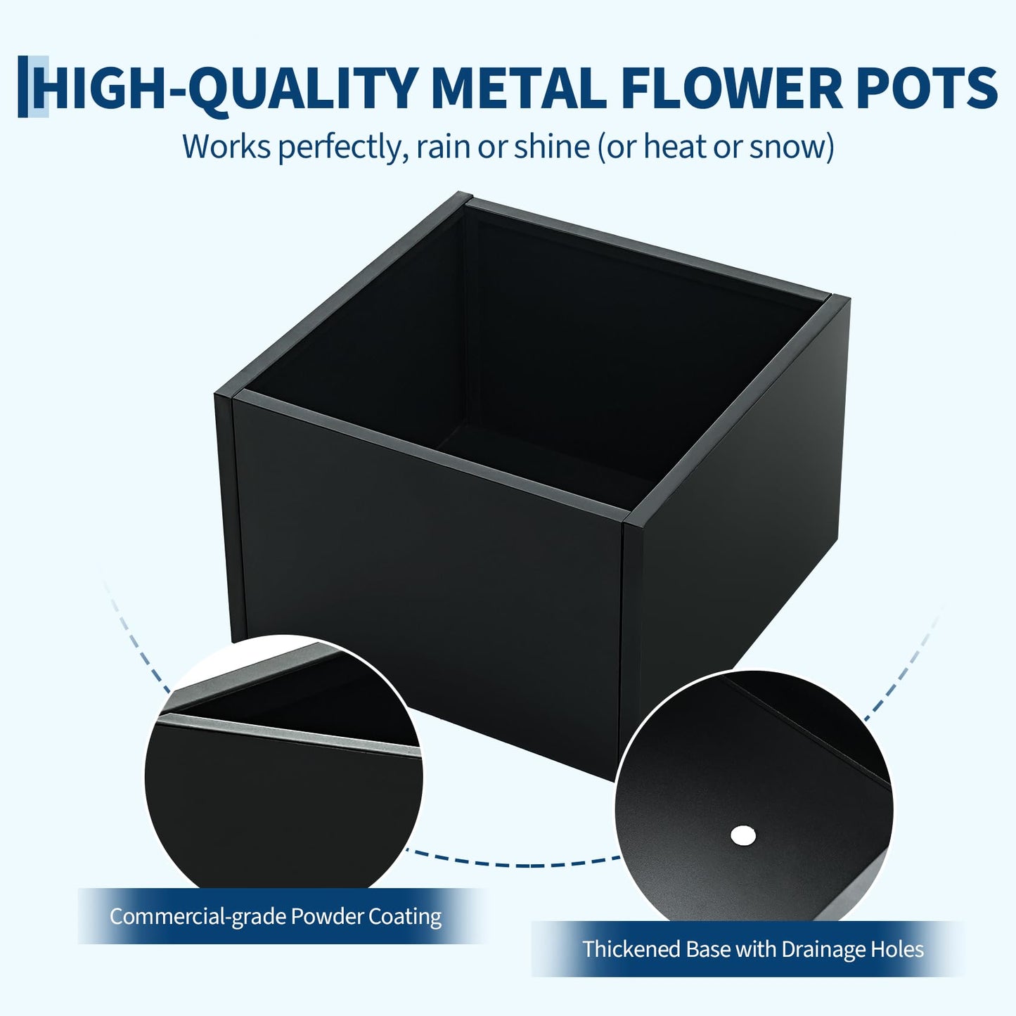 Garvee Square Metal Planter Box with Drainage Holes, 18"X18"X12" Heavy Duty Black Steel Outdoor Planter & Raised Garden Bed, Snap-on Assembly for Patio, Balcony, Garden