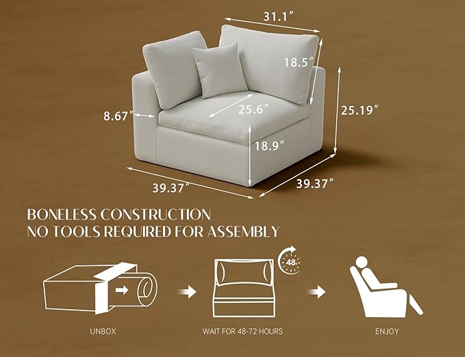 ohllob Corner Seat for Cloud Sectional Couches Living Room, Warm White