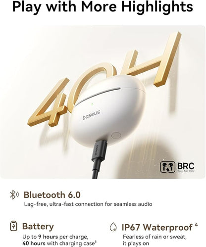 Baseus Bowie MC1 Pro Open Ear Clip-On Headphones, Hi-Res LDAC & HiFi4 Acoustic Sound, 5g Ultra-Lightweight Comfort, SuperBass 2.0, DNN 4-Mic AI Clear Calls, IP67 Waterproof, Bluetooth 6.0 (White)