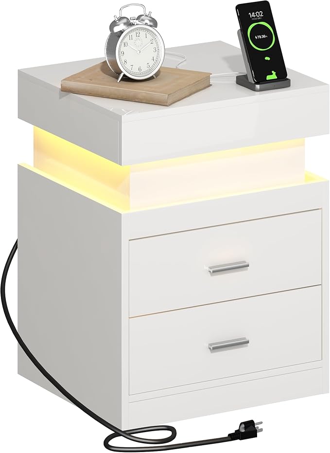 ChooChoo LED Nightstand with Charging Station, Smart Night Stand with Sliding
