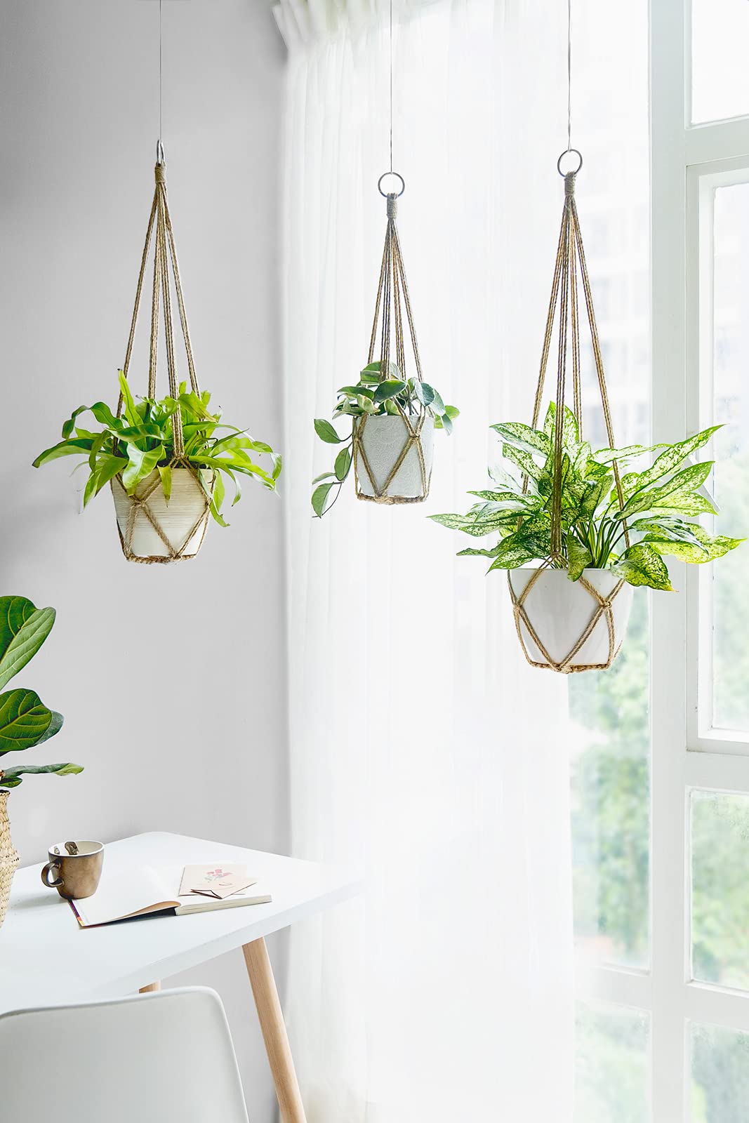 Dahey Macrame Plant Hanger Set of 3 with Hooks and Hanging Plant Shelf Indoor Hanging Planter Basket for Flower Pot Crochet Plant Holder Stand Home Decor