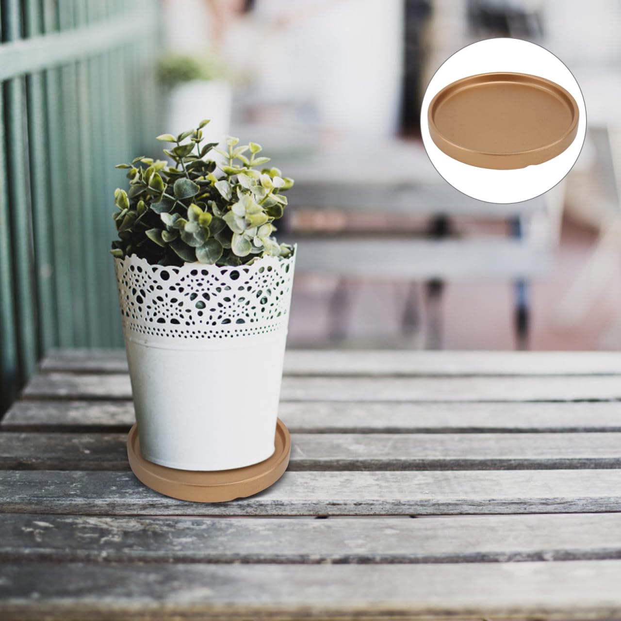 2PCS Gold Ceramic Plant Saucer 6 Inch Round Tray for Succulents, Indoor & Outdoor Plant Flower Pot Drip Tray for Water Drainage