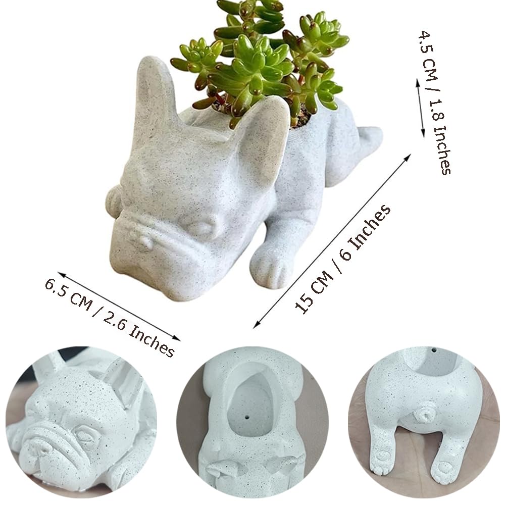 OULIGET Resin Dog Sculpture Succulent Pots,Mini French Bulldog Garden Statue Planter Pots with Drainage Hole,Cute Bonsai Flower Pots Ornaments (Medium)