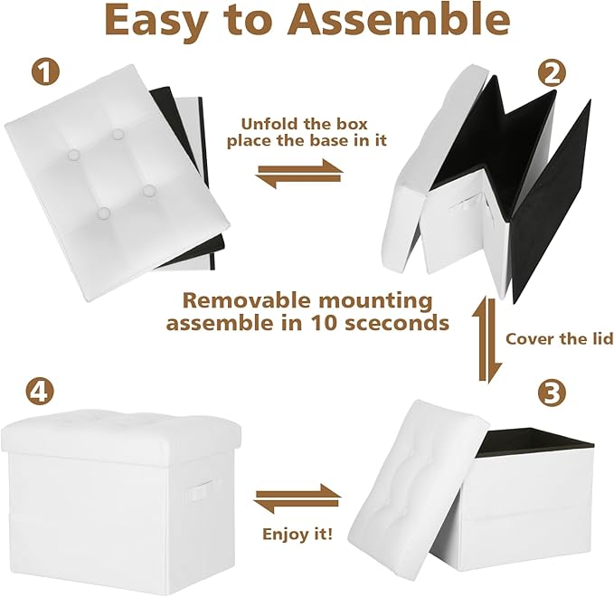 BelugaHelper Ottoman with Storage. Leather Foldable Ottomans with Thick Foam