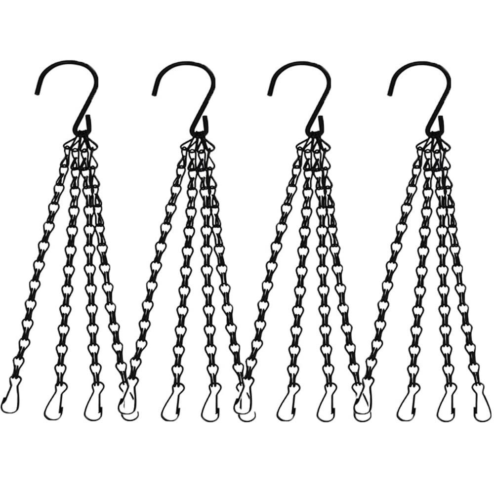Andy's Orchids 4 Strand Metal Hanging Baskets Chain with Hooks, 4PCS 16inch Flower Plant Pot Chain, Indoor Outdoor Replacement Plant Hangers for Bird Feeders, Planters, Lanterns and Ornaments, Black