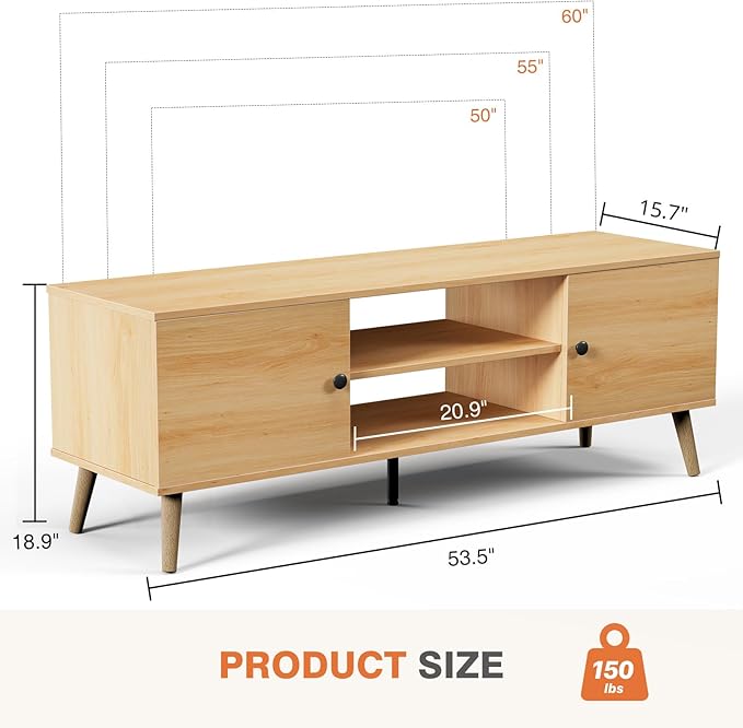 Sweetcrispy TV Stand for 55 60 inch TV, Modern Mid Century Entertainment Center