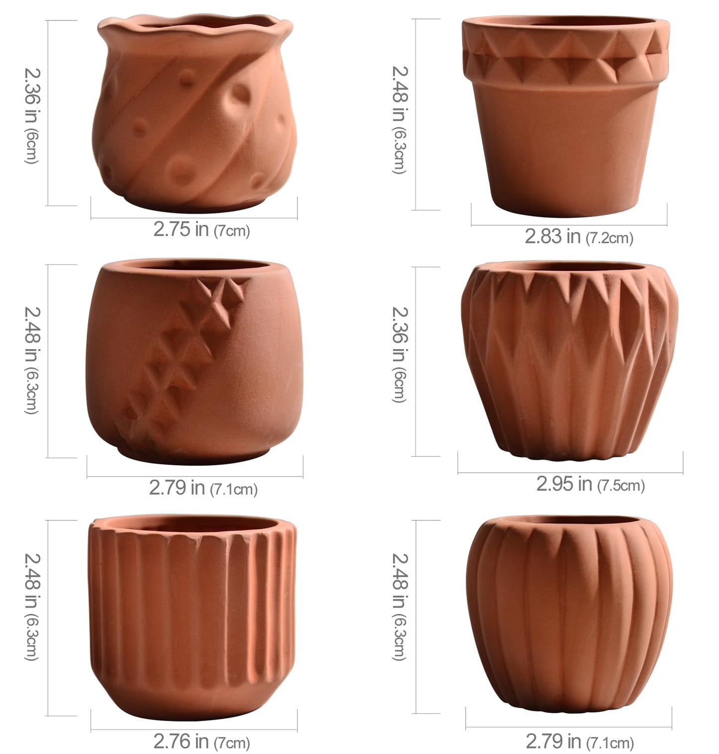 B SEPOR Ceramic Planters Handmade Mini Clay Flower Pot for Small Indoor Plant Succulent Cactus with Melamine Saucer Tray (Terracotta)