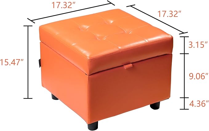 H&B Luxuries Tufted Leather Square Flip Top Storage Ottoman Cube Foot Rest