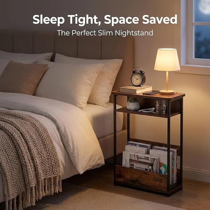 Narrow Side Table, 3-Tier Slim End Table