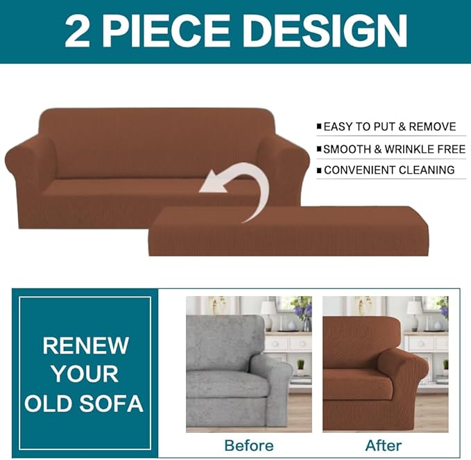 Turquoize Stretch Sofa Slipcover 2 Pieces Sofa Cover Couch Cover