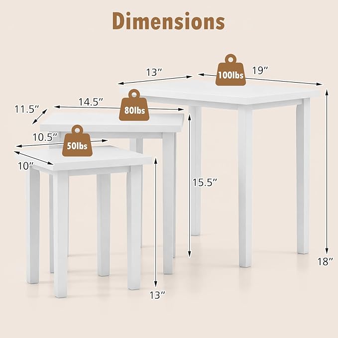 Giantex Nesting Tables Set of 3, Farmhouse Stacking Side Table
