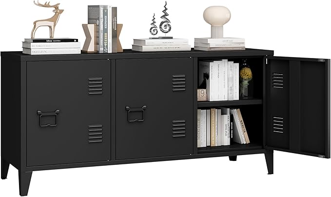 MIOCASA Metal Storage Cabinet, 3 Door TV Stand, Metal TV Cabinet