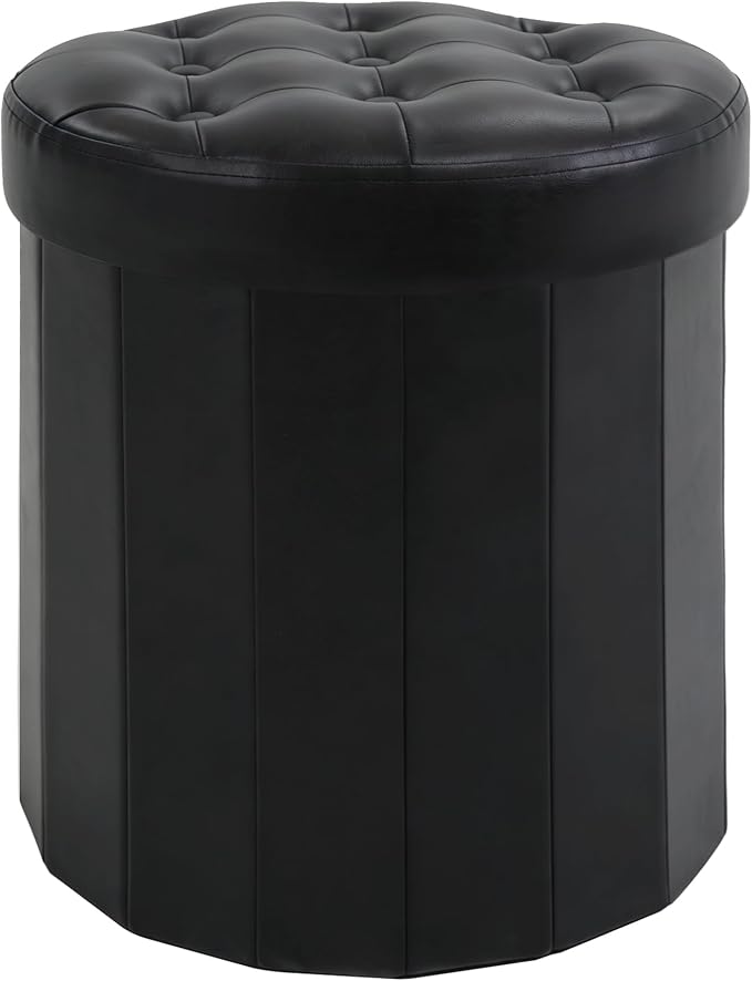 CAROLMADE Round Storage Ottoman, PU Leather Folding Footrest Stool