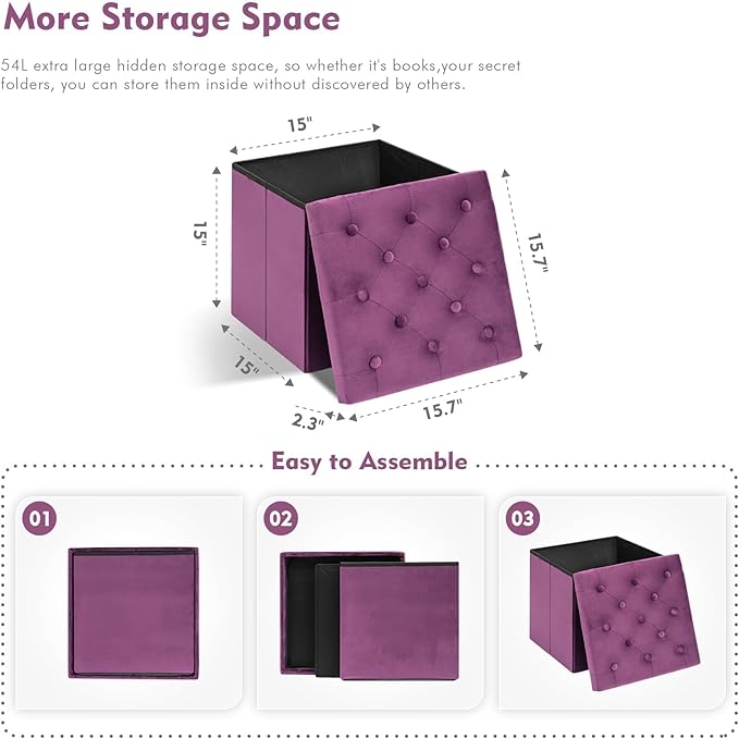 B FSOBEIIALEO Storage Ottoman Cube Velvet Tufted Folding Ottomans
