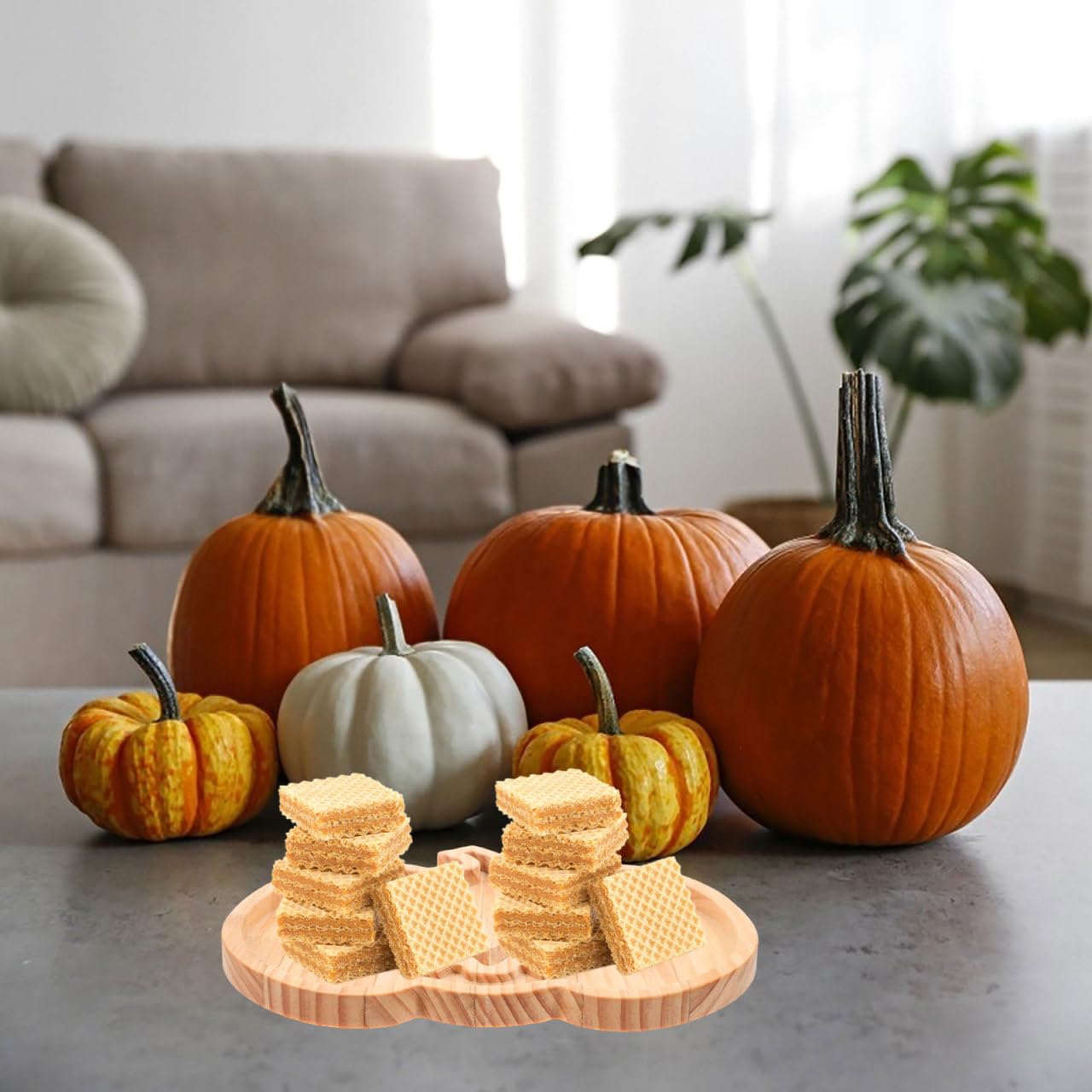 Healifty Halloween Pumpkin Snack Tray Wooden Serving Plate 9.37X8.14 Inch Seasonal Dessert Fruit Candy Appetizer Tray for Kitchen Dining