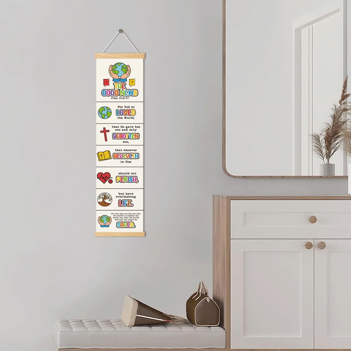 Christian Canvas Poster, The Good News John 3:16-17 Poster, Wall Decor Art, Bible Verse Decoration for Room, Farmhouse Home Church Decor, Family Hanging of Scripture and Words Decorations 03
