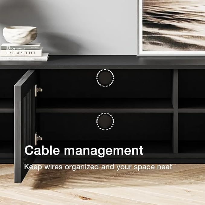 POVISON Mid Century Modern Wood Slatted TV Stand