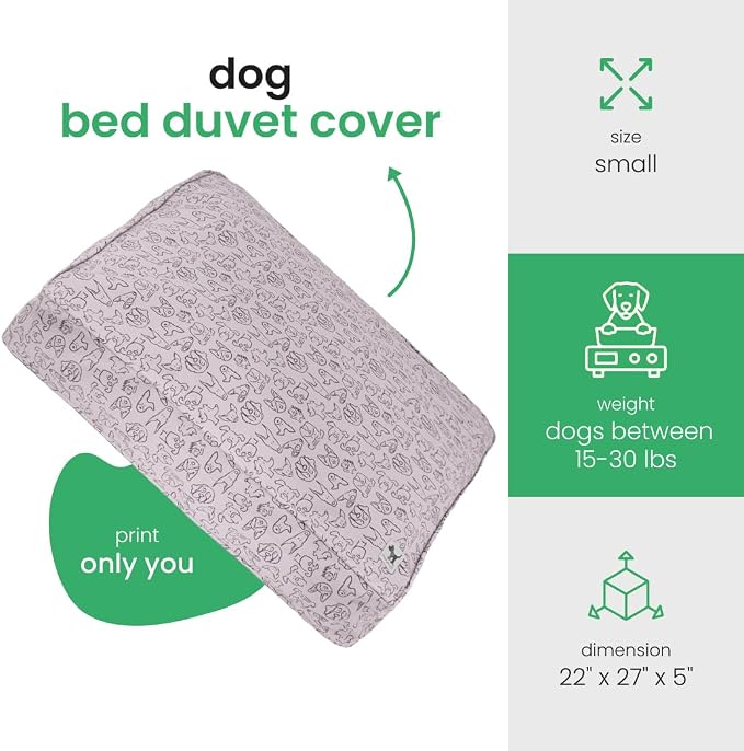 Molly Mutt Only You Dog Bed Duvet Cover, 100% Cotton Canvas Cover for Dog, Puppy, or Cat Bed, Durable, Washable, and Free of Harmful Chemicals, Small, 22"x27"x5"