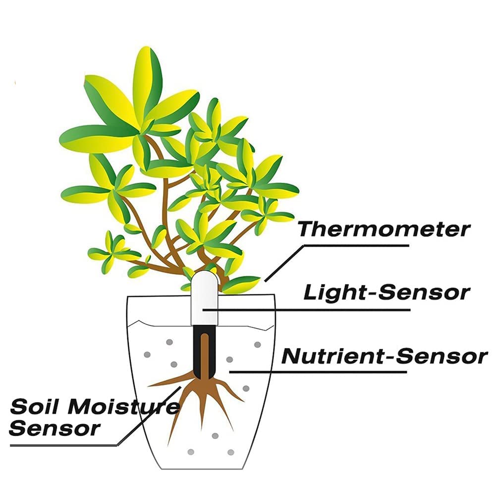Soil Moisture Meter 4 in 1,Plant Water Monitor,Automatically detect Moisture/Temperature/Light/Fertility,Can Connect to Mobile Phone via Bluetooth,Hygrometer Sensor for Indoor Plants (3pc)