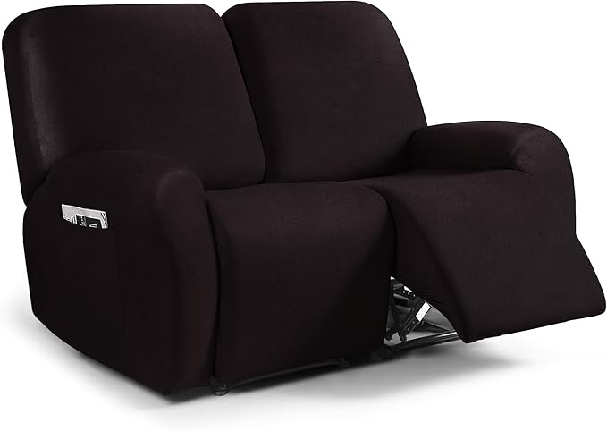 ANARACHON Leather Look Loveseat Recliner Cover, 6-Pieces Stretch Dual Recliner