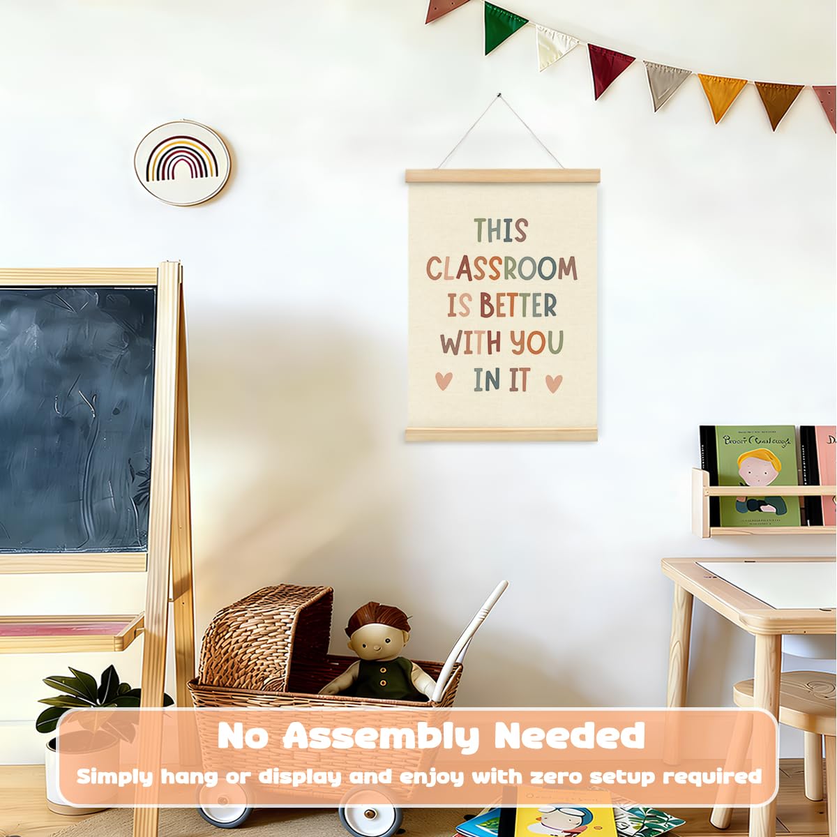 STHTTSW Boho Classroom Decor for Teacher Poster Hanger with Wooden Frame, Teacher Classroom Decor, Nursery Classroom Welcome Sign Positive Affirmations Wall Art, Back to School Decor 12x16 Inch
