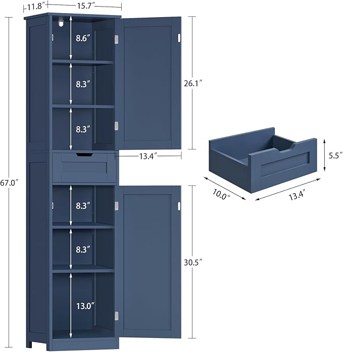 Iwell 67" Tall Bathroom Cabinet, Storage Cabinet