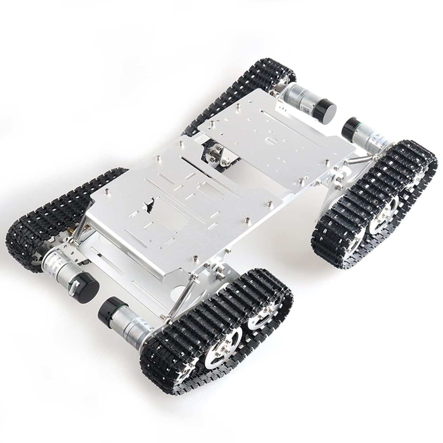 Swaytail Premium Large Metal 4WD Shock Absorption Robot Tank Car Chassis Kit for Arduino/Raspberry Pie/MicroBit with 33 DC Motor, Shock Absorbing Tracked Crawler with Damping System DIY Maker Model