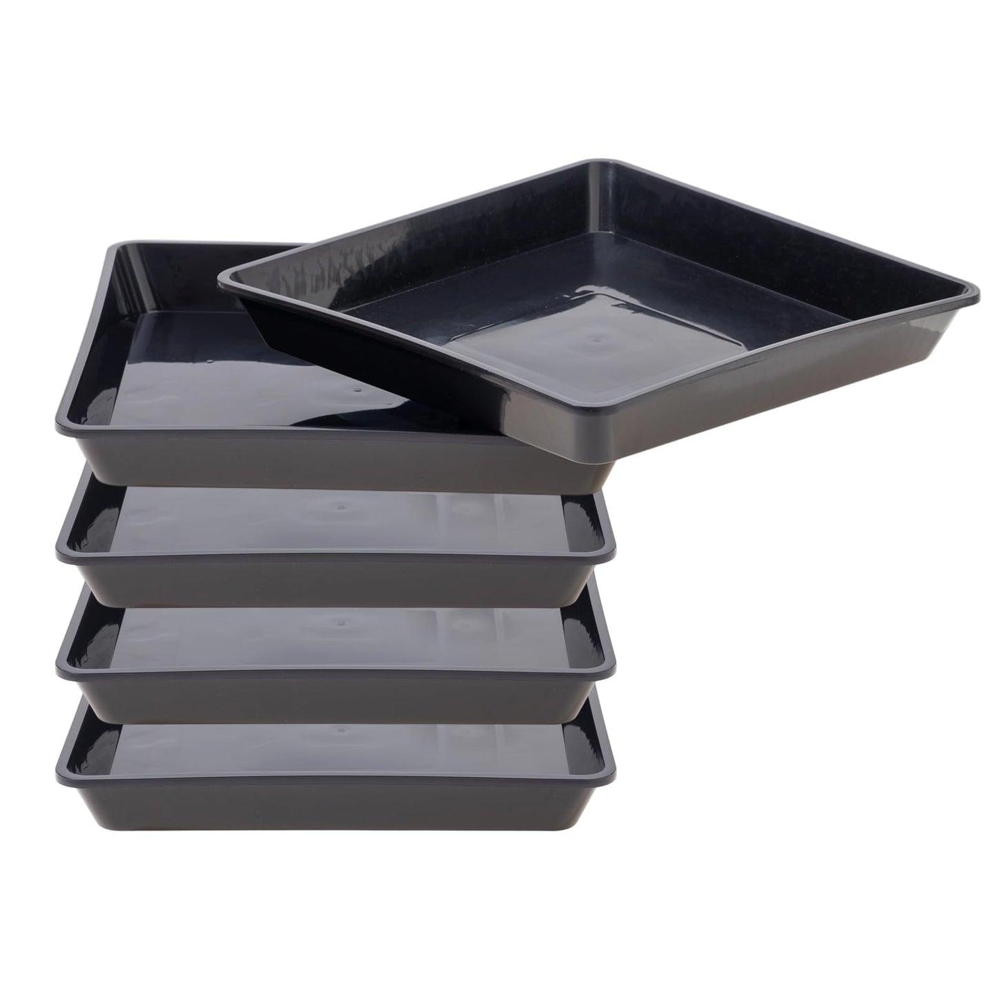 JAKOUE Square Plant Saucer 12 inch,5 Pack Pant Pot Trays, Plant Saucers for Indoors and Outdoors, Seed Starting Tray, Growing Trays,Black