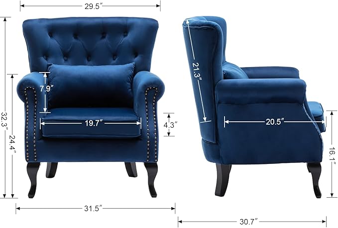 Mid Century Modern Accent Chair Upholstered Armchair Comfy Velvet Fabric Single
