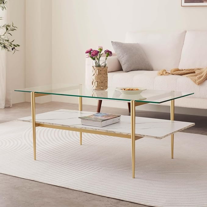 LumFurn Rectangle Coffee Table for Living Room, Mid-Century Modern Design
