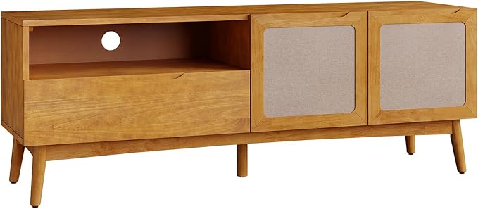 Calista TV Stand 1 Drawer 2 Door – Teak Brown Finish Media Console
