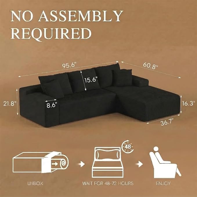 96" L Shaped Modular Sectional Sofa, Boneless Cloud Couch