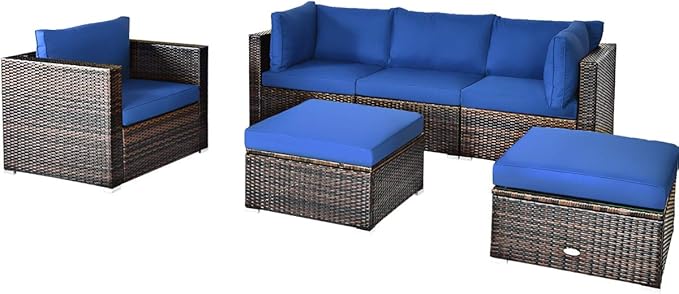 Tangkula 6 Pieces Wicker Patio Furniture Set, PE Rattan Outdoor Sectional