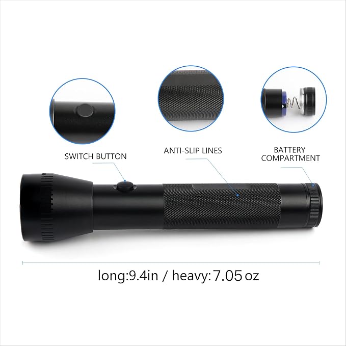 Heavy Duty 2-Cell D Battery LED Big Flashlights, High Lumens, Single Mode, Aluminum, Rugged Metal Flashlight for Outdoors and Emergency Power Outages (1 Pack)