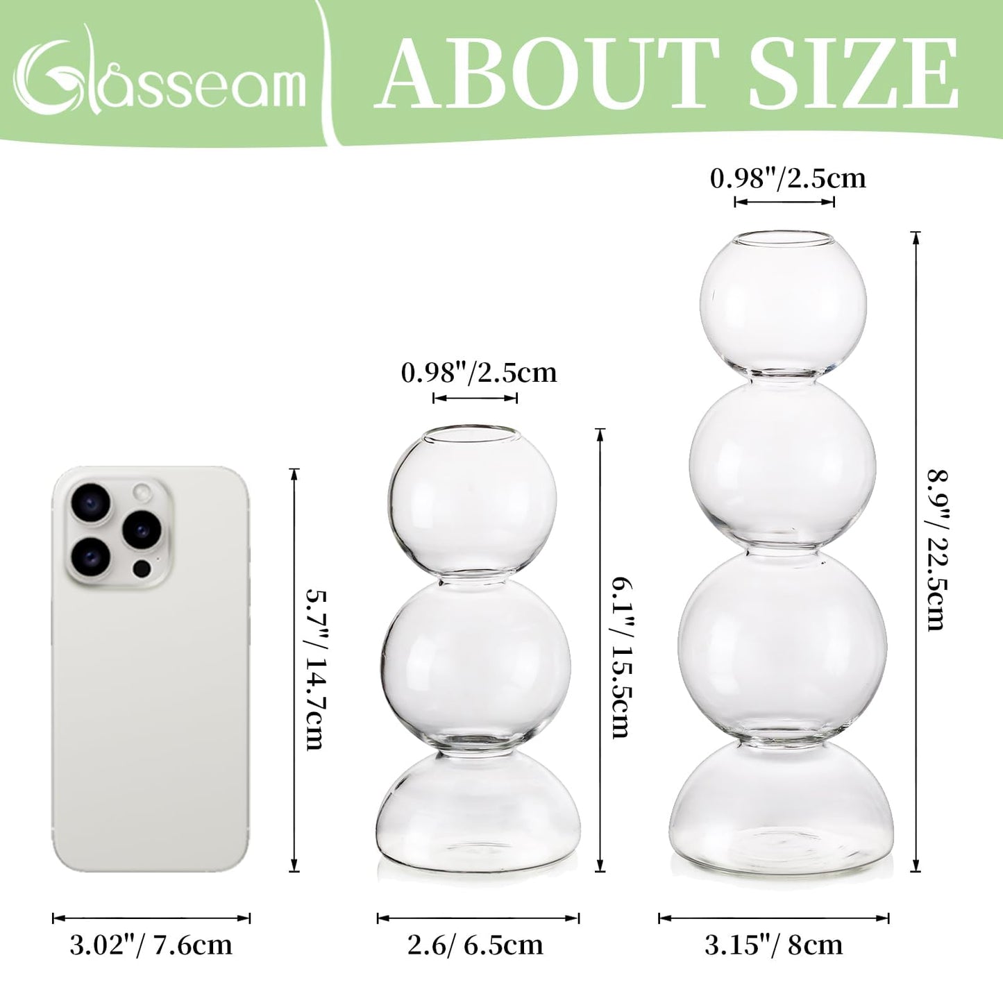 Glasseam Unique Small Flower Vase, Cute Blown Glass Vases for Flowers, Modern Ball Bubble Clear Bud Vases - Decorative Round Single Flower Vase for Home Decor