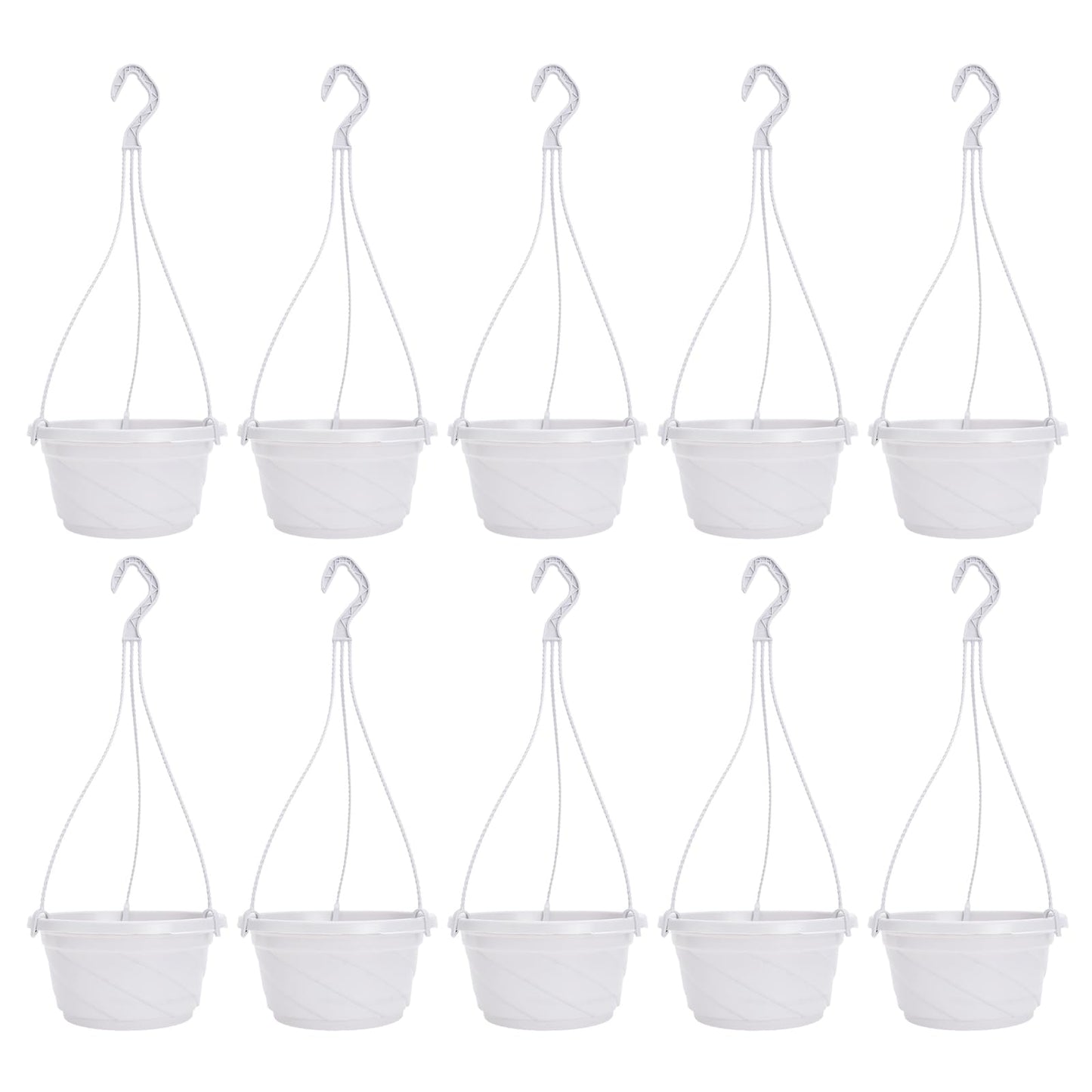 DOITOOL 10 Sets Hanging Planter Basket with Drainage Hole Round Flower Plant Pot Fence Railing Wall Planter for Ferns Ivy Crawling Plants Indoor Outdoor White