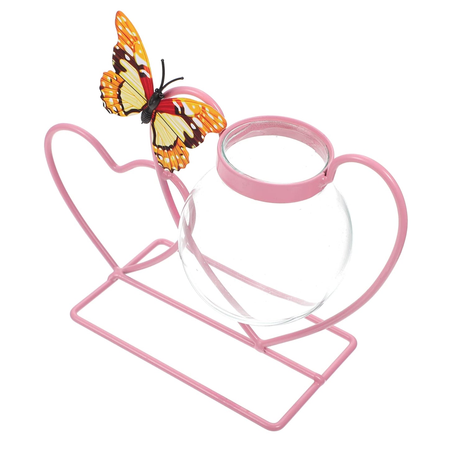 VINTORKY Hydroponic Vase Shape Plant Stand Iron Bonsai Pothos Glass Heart Shape Planter for Terrarium Plants Home Decor