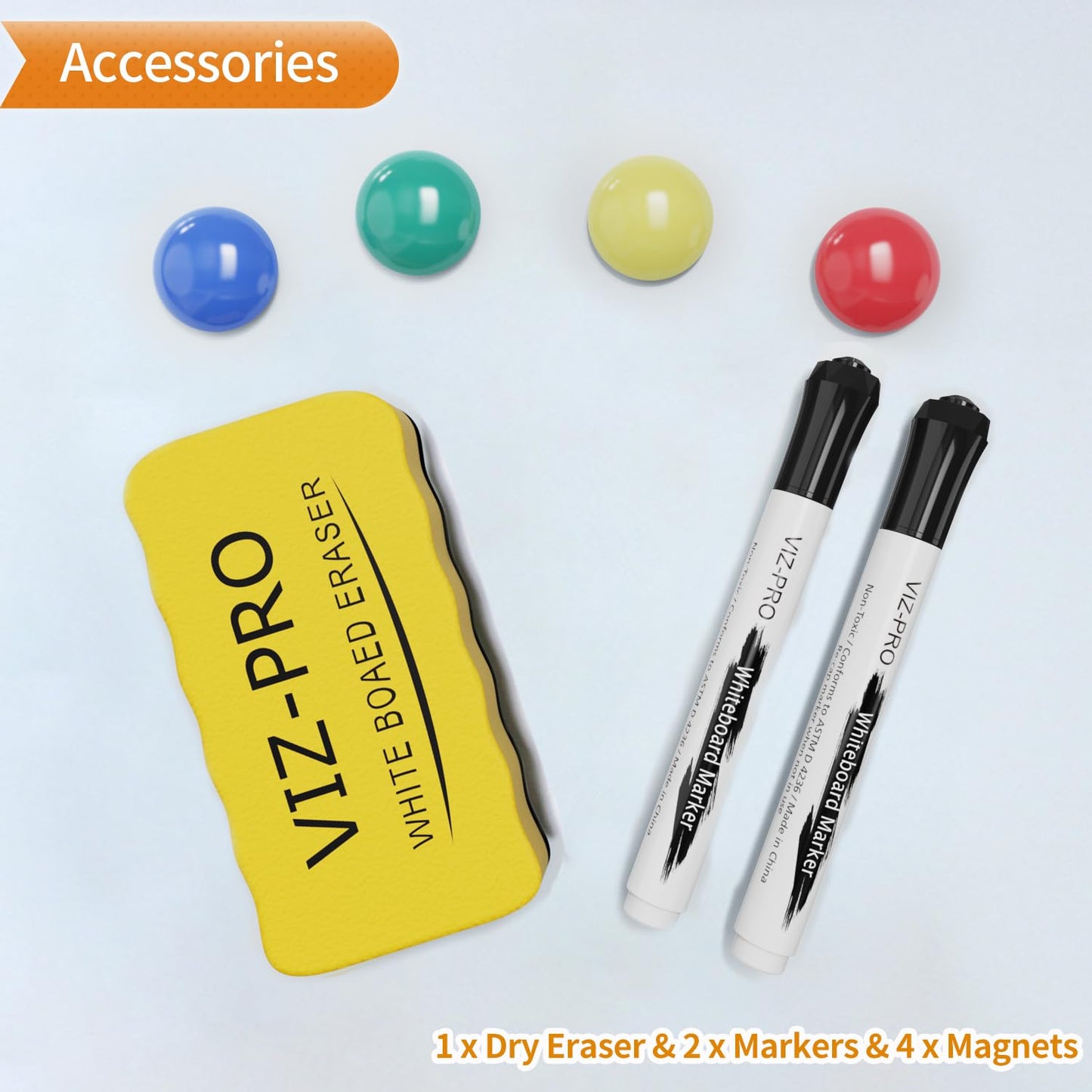 VIZ-PRO Magnetic Whiteboard/Dry Erase Board with Black Aluminium Frame, 48 X 24 Inches, Includes 1 Eraser & 2 Markers & 4 Magnets