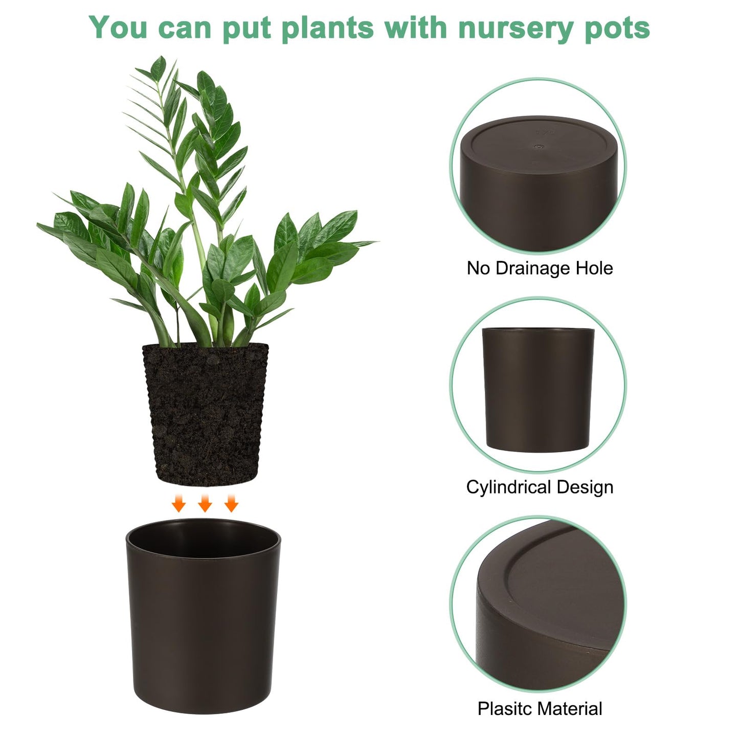 M METERXITY 1-Pack Plastic Plant Pot, 8 Inch Plastic Planter Round Flower Planter Container Flower Pot for Indoor/Outdoor/Garden, Plant Holder [Coffee]