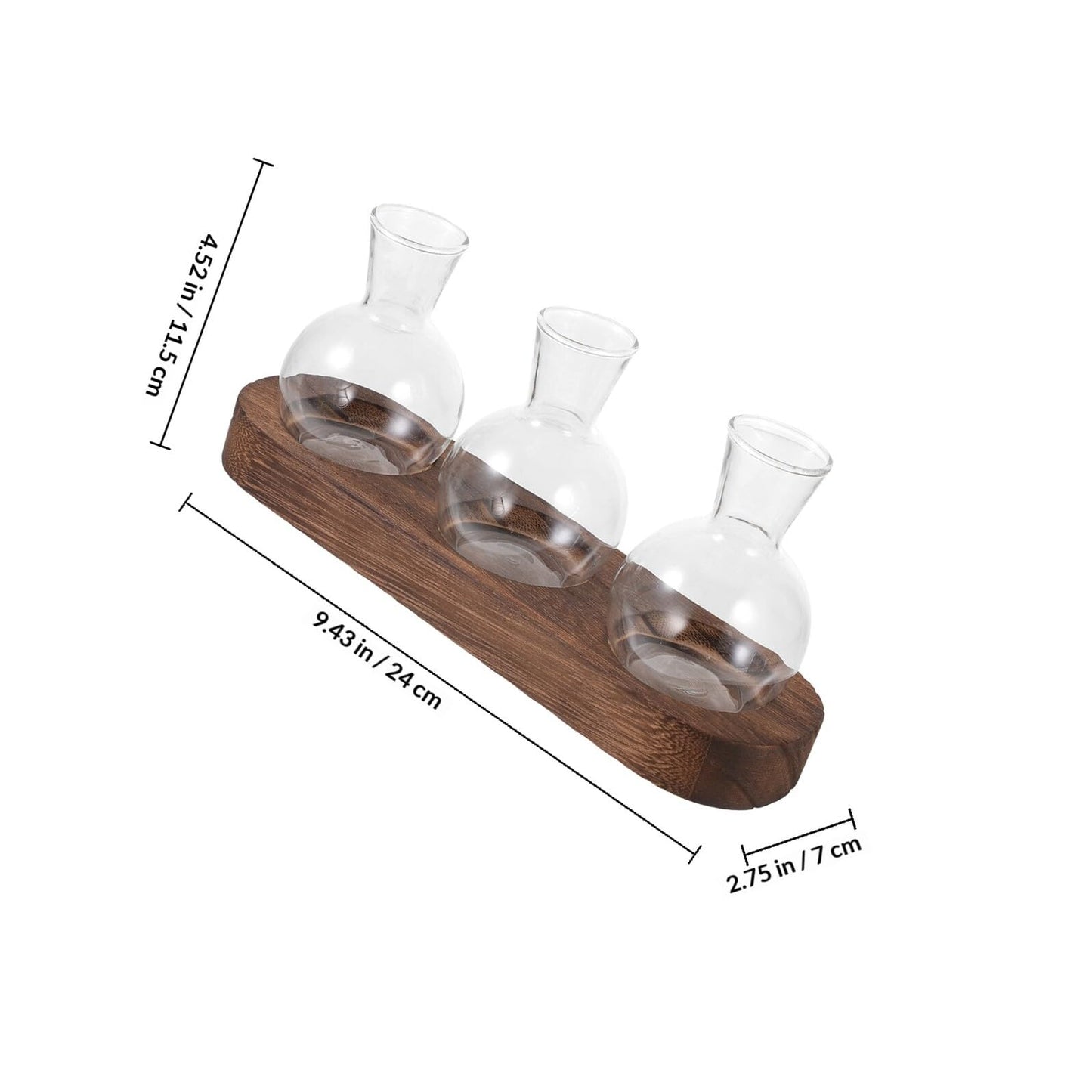 OSOLADY Decorative Glass Plant Vase Set with Wooden Base, Hydroponic Flower Planter for Office and Home Desk, 3pcs Water Cultivation Terrarium Arrangement