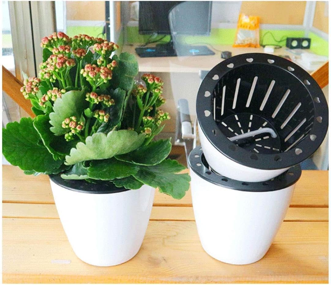 6 Pcs 3.5“ Self Watering Planter White Flower Pot, Flowers Plants, Small Mini Planter Pot, for All Plants, Herbs, African Violets, Succulents