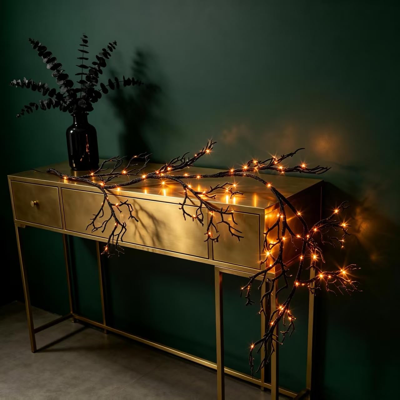 HipTree Halloween Lighted Black Vine Garland 6FT, 120LED Orange Purple Twig Lights, 8 Modes Battery Operated Timer, Waterproof Spooky Halloween Decor for Mantle Fireplace Party Indoor Outdoor