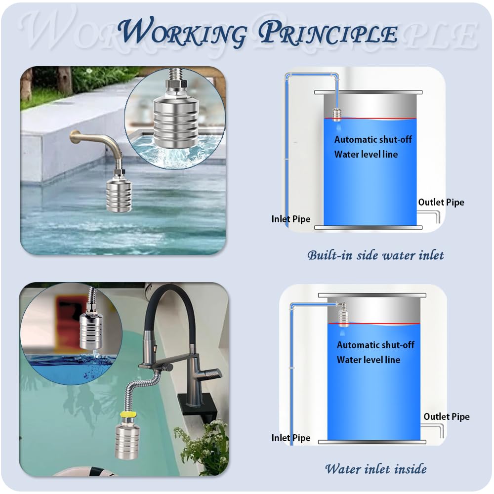 2PCS Float Valve,1/2" to 3/4'' water level control float valve, 304 Stainless Steel Fully Automatic water shut off valve, Automatic Water Level Controller for Water Tank, Pool, Livestock Troughs.