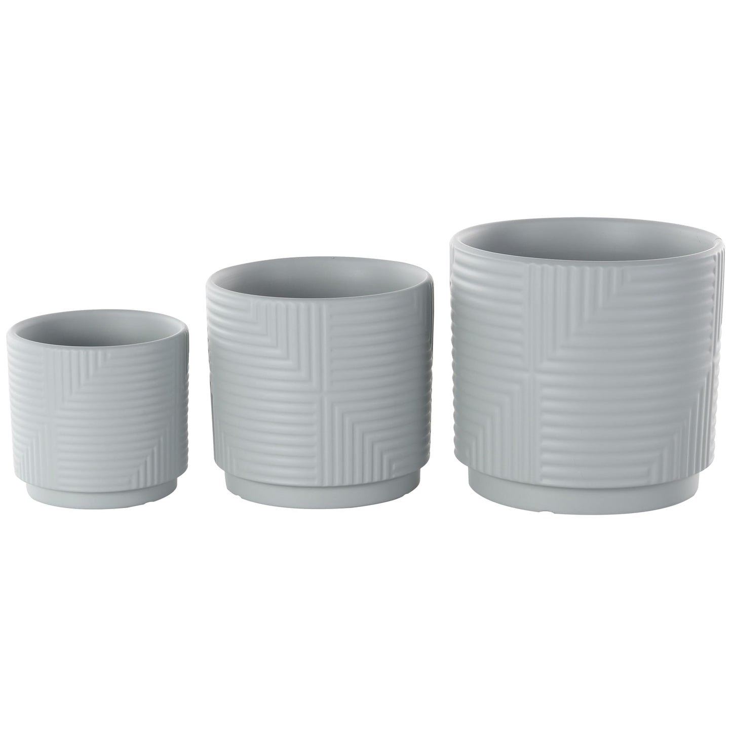 Deco 79 Ceramic Indoor Outdoor Planter Small Planter Pot with Layered Square Shaped Grooves, Set of 3 Planters 7", 6", 4"H, Gray