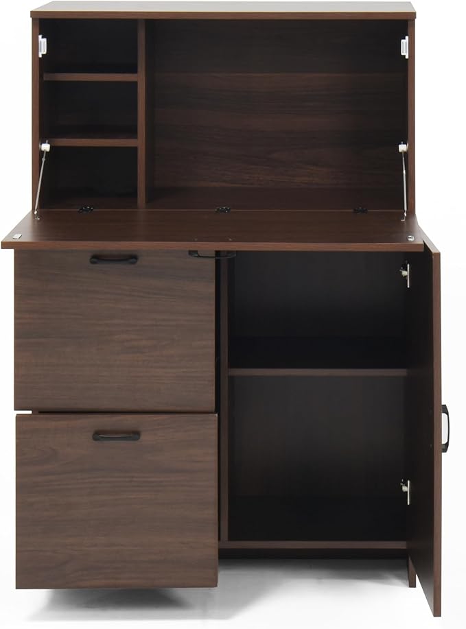 Foldable Desk Cabinet with Storage Drawers & Shelves