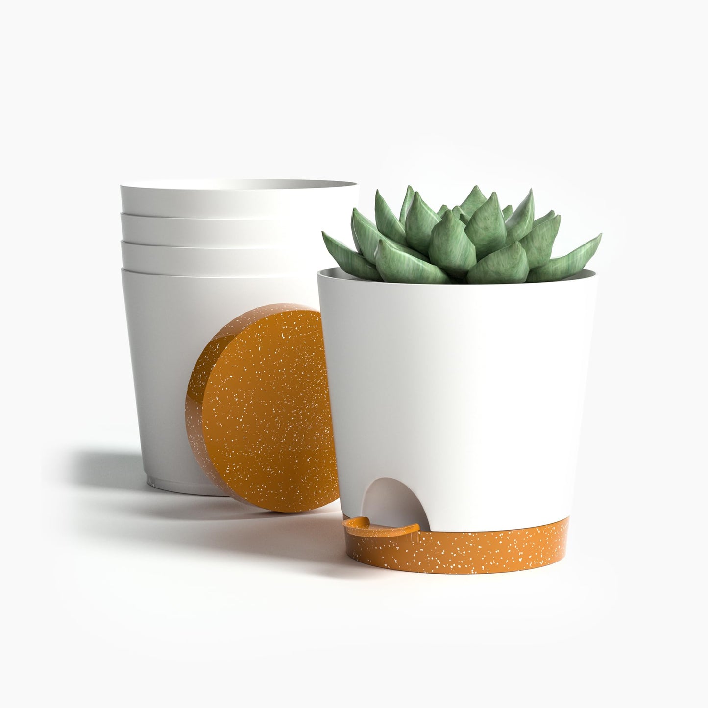 Lotyeter 4 inch Small Plant Pots for Outdoor Indoor Plants, 5 Pack Planters with Drainage Holes and Tray, Small Self Watering Pots for Succulent,Cactus, Aloe and Other Plants (White)