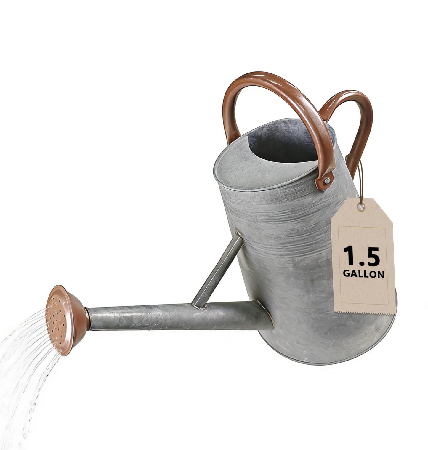 Watering Can for Outdoor&Indoor Plants，1.5 Gallon（5.7L） Metal Watering Can with with Removable Spout，Large Galvanized Steel Garden Flower Water Can Watering Pot with 2 Handles，Rustic Silver