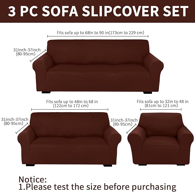Peryiter 3 Pcs Couch and Loveseat Covers Set Sofa Cover